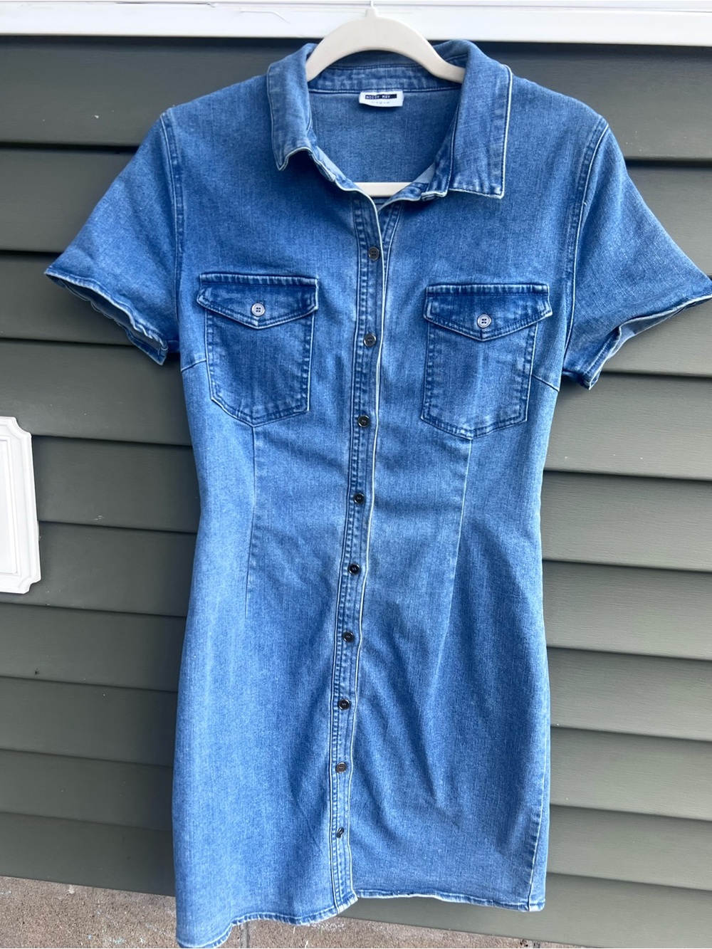 Noisy May Medium Wash Denim Bodycon Mini Shirt Dress Size M